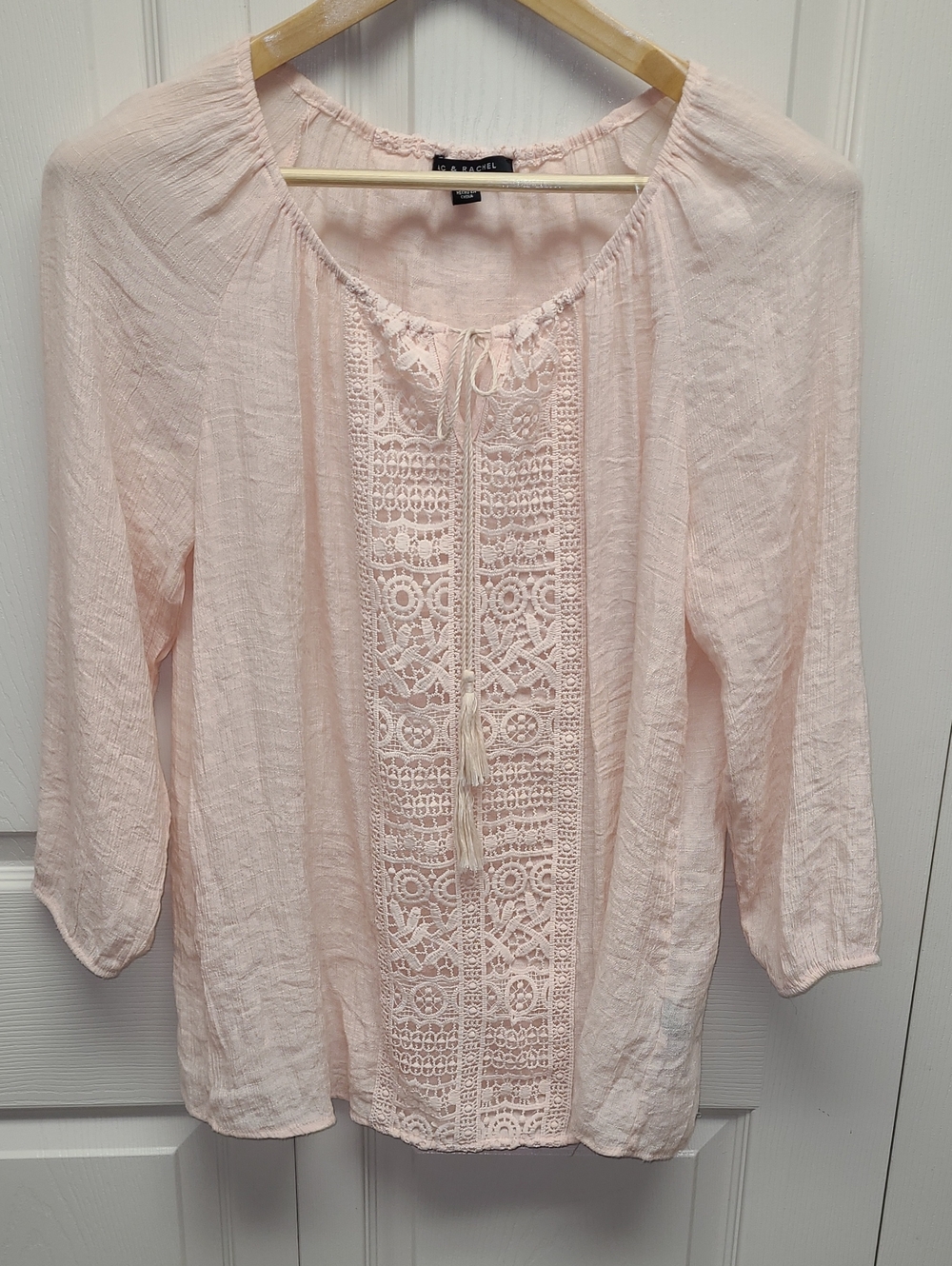 Zac & Rachel Pale Peach Boho Festival Lace Details Peasant Top Blouse